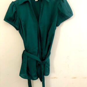 Loft dark green strappy slim fit glossy shirt size 6
